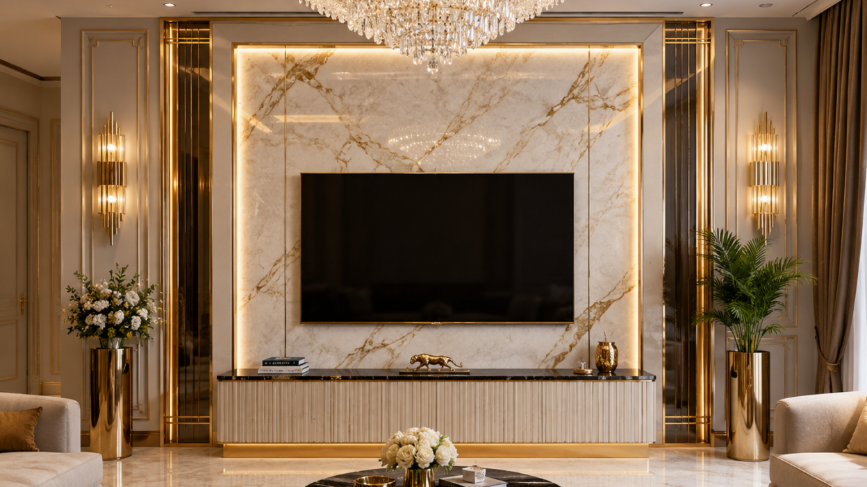 Gilded Glam Luxury TV Wall Designs