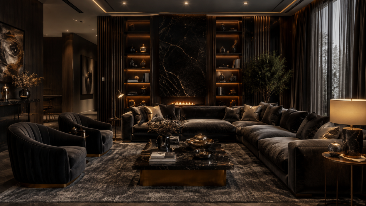 Dark Moody Luxury Living Area Design Ideas