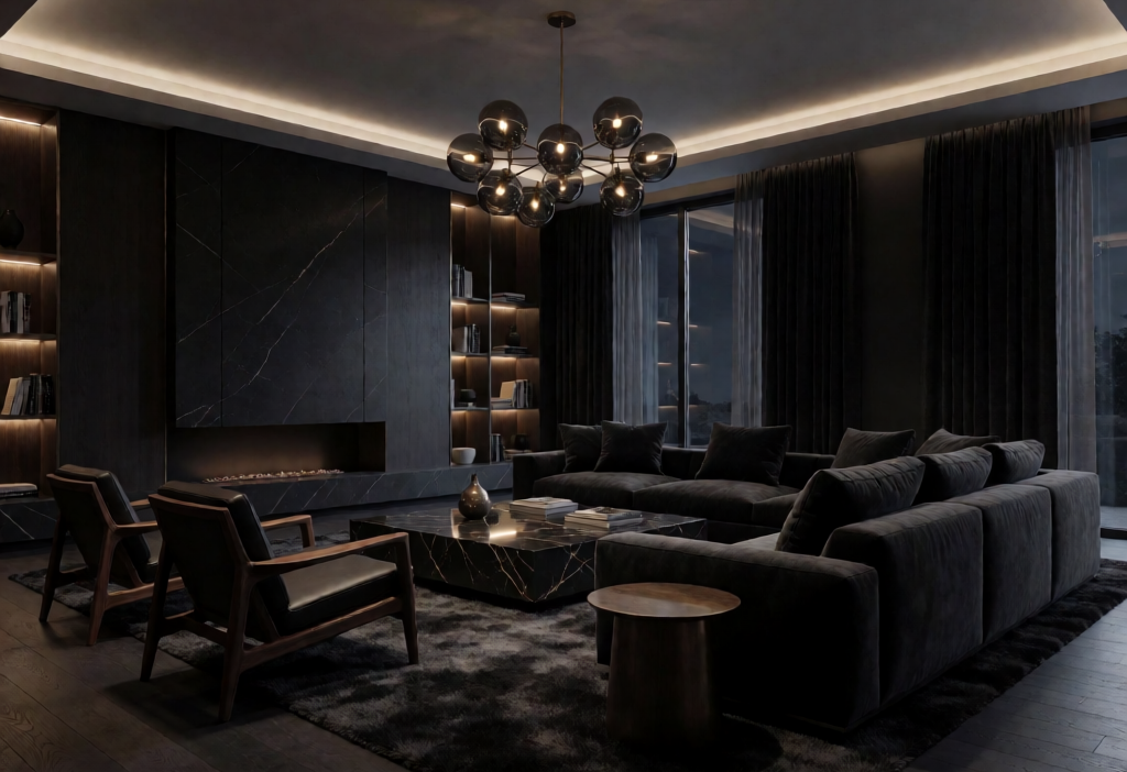 Dark Moody Luxury American Living Area Design